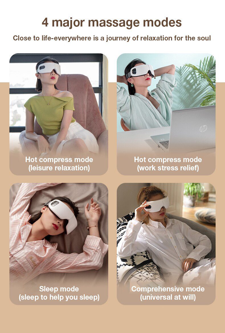 Eye Massager with Heat, Vibration and Bluetooth Music, Smart Massage Eye Mask for Eye Strain, Migraines Relief, Improve Sleep