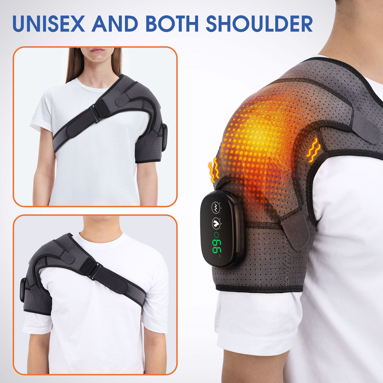 Heating Vabration Shoulder Massage Brace 3 Levels Physiotherapy Therapy Pain Relief Left Right Electric Battery Heated Massage