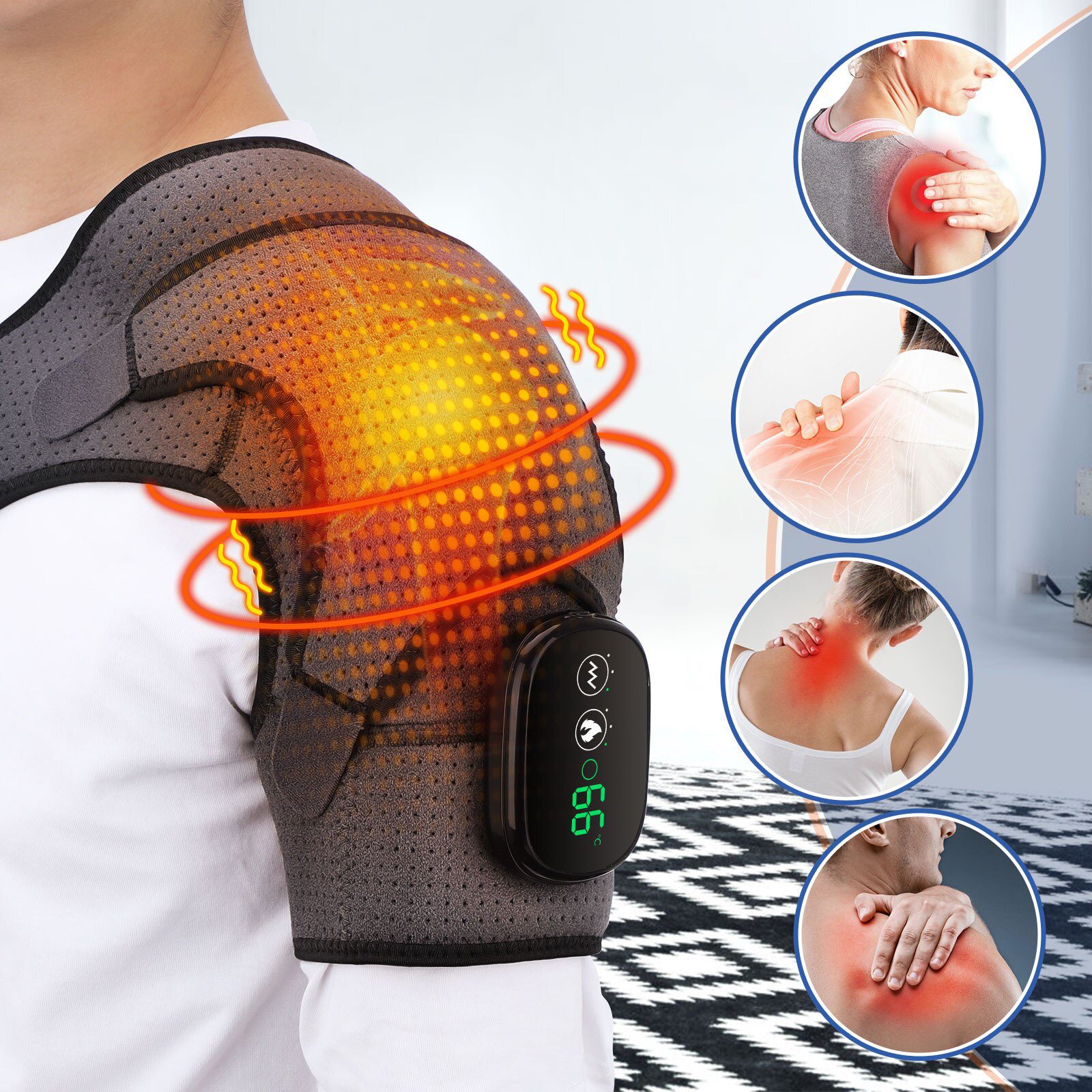 Heating Vabration Shoulder Massage Brace 3 Levels Physiotherapy Therapy Pain Relief Left Right Electric Battery Heated Massage