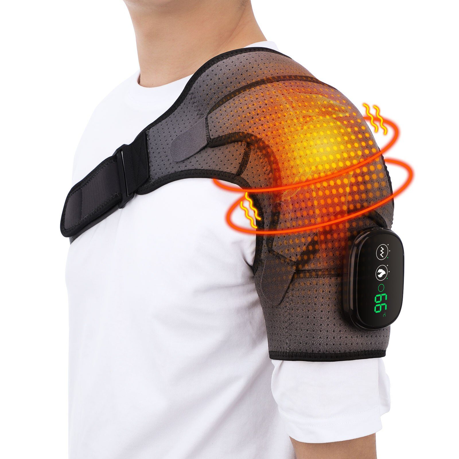 Heating Vabration Shoulder Massage Brace 3 Levels Physiotherapy Therapy Pain Relief Left Right Electric Battery Heated Massage