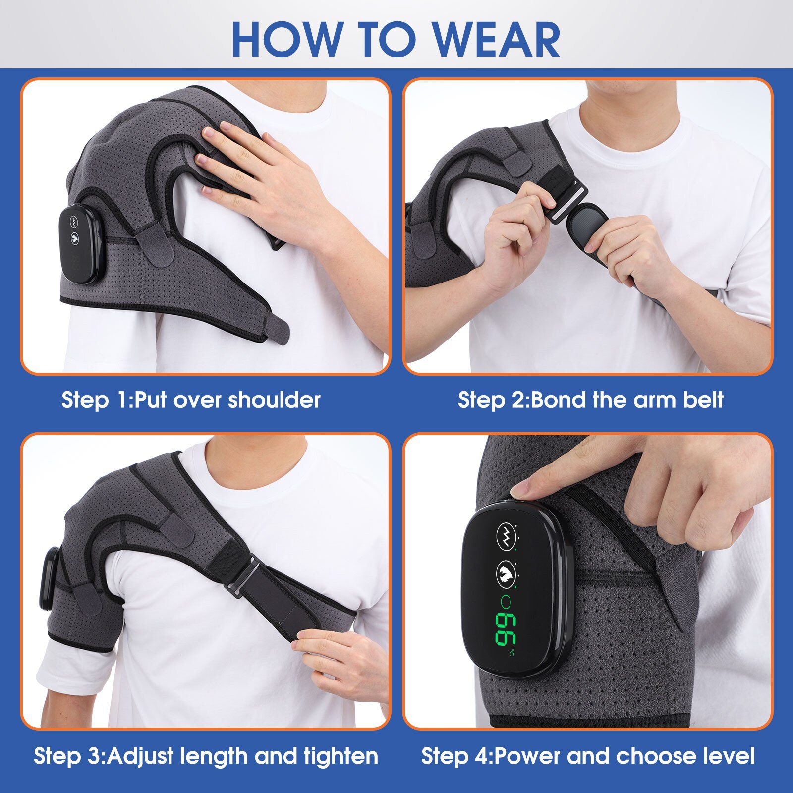 Heating Vabration Shoulder Massage Brace 3 Levels Physiotherapy Therapy Pain Relief Left Right Electric Battery Heated Massage