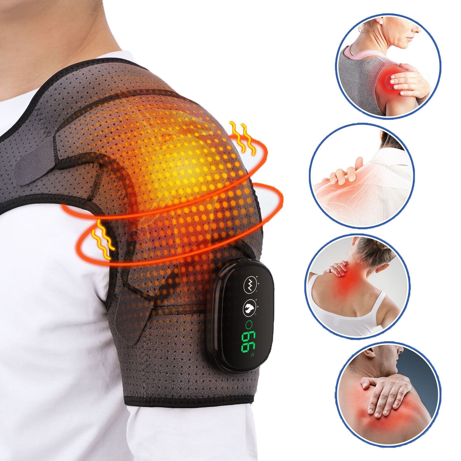 Heating Vabration Shoulder Massage Brace 3 Levels Physiotherapy Therapy Pain Relief Left Right Electric Battery Heated Massage
