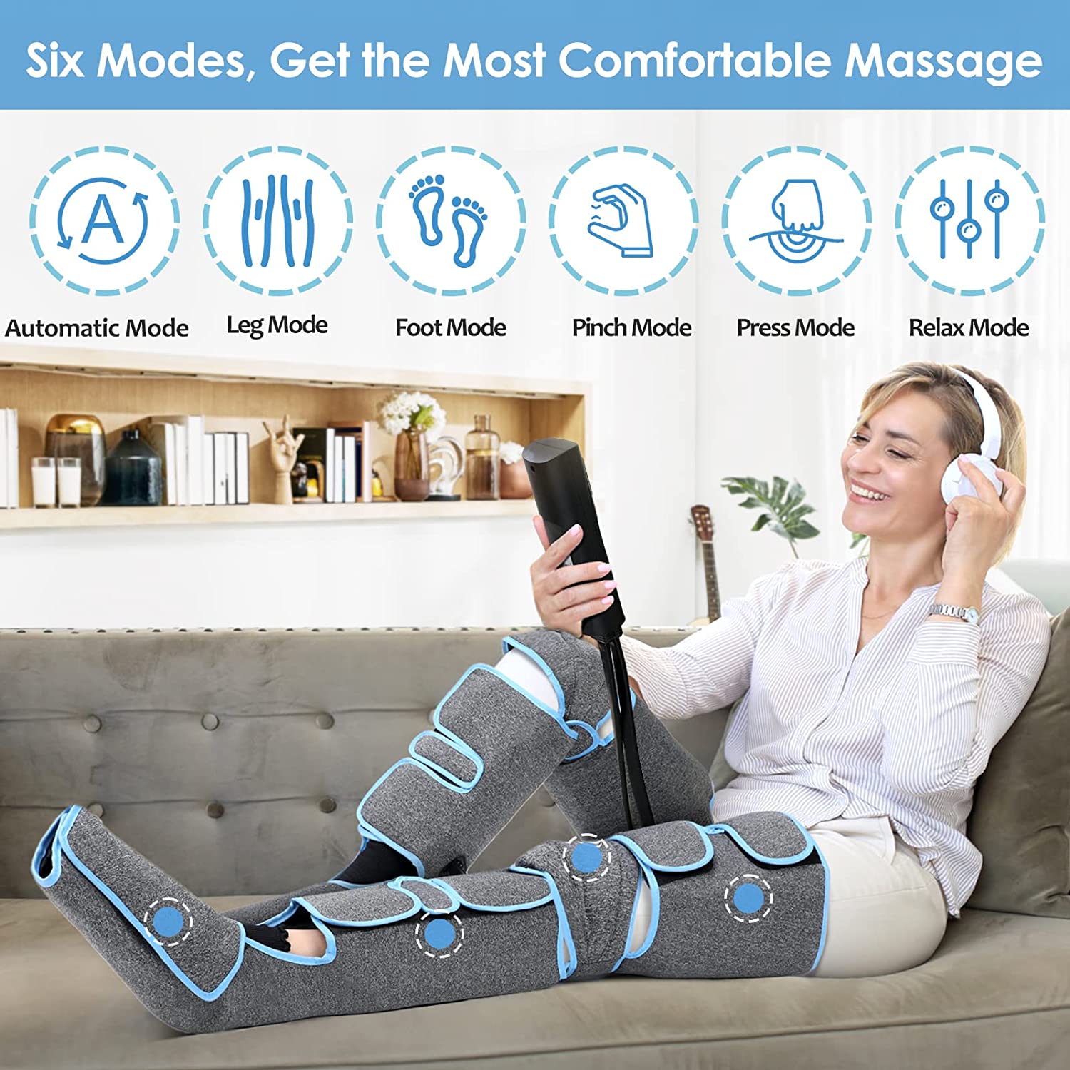 Foot air pressure leg massager promotes blood circulation, body massager, muscle relaxation, lymphatic drainage device 360°