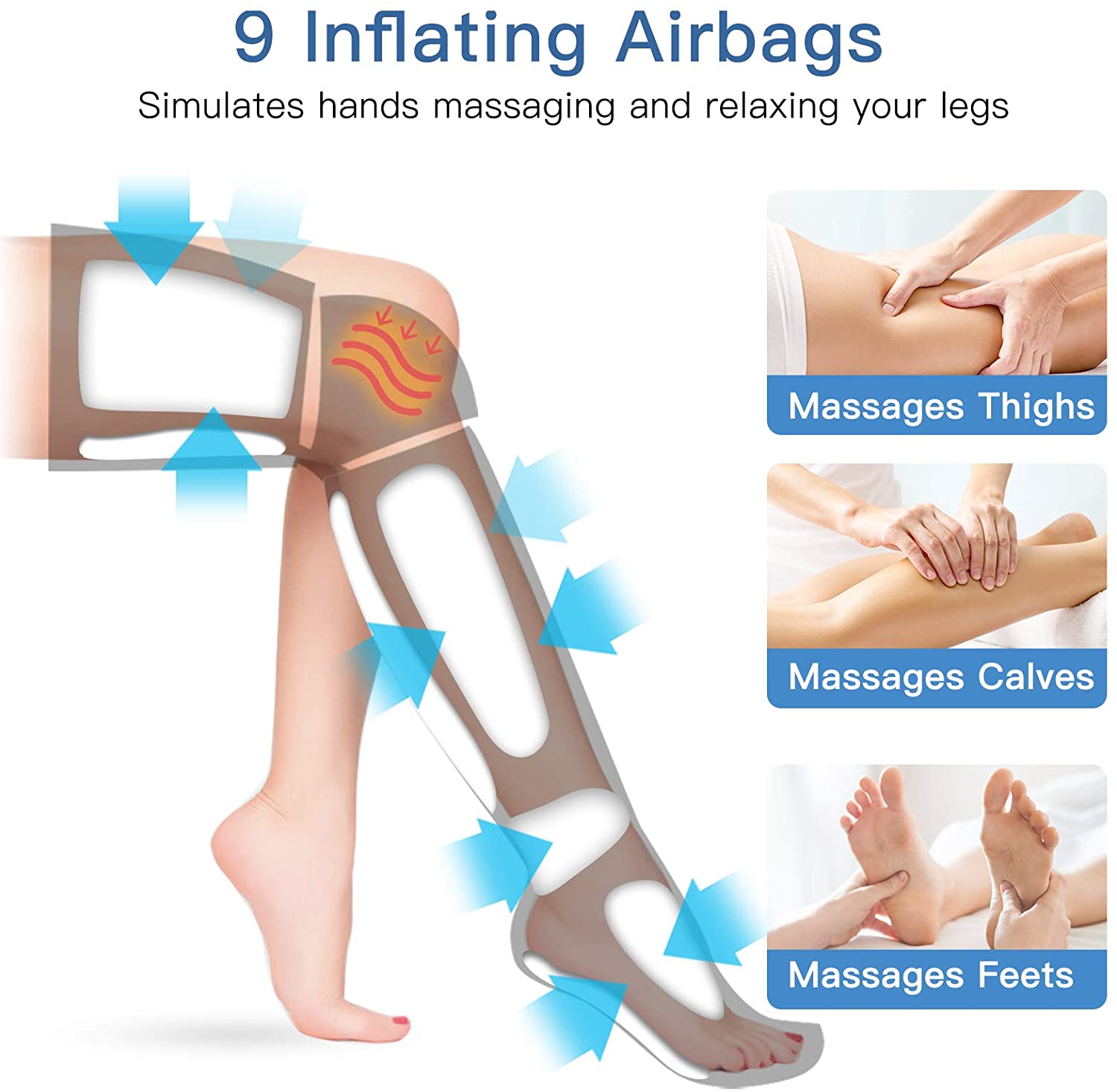 Foot air pressure leg massager promotes blood circulation, body massager, muscle relaxation, lymphatic drainage device 360°