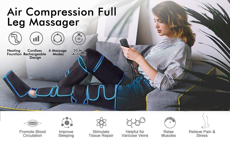 Foot air pressure leg massager promotes blood circulation, body massager, muscle relaxation, lymphatic drainage device 360°