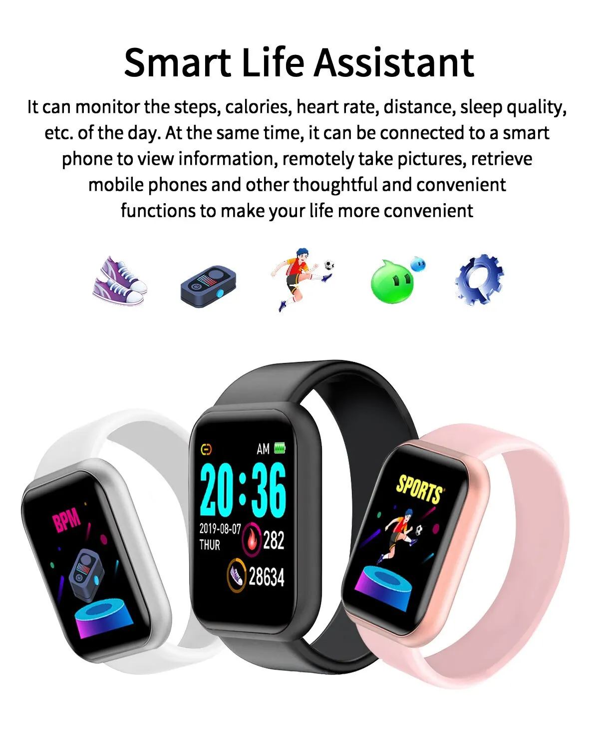 Y68 Real Step Count Fashion Smart Sports Watch Fitness Tracker Sports Watch Android IOS Smart Bracelet