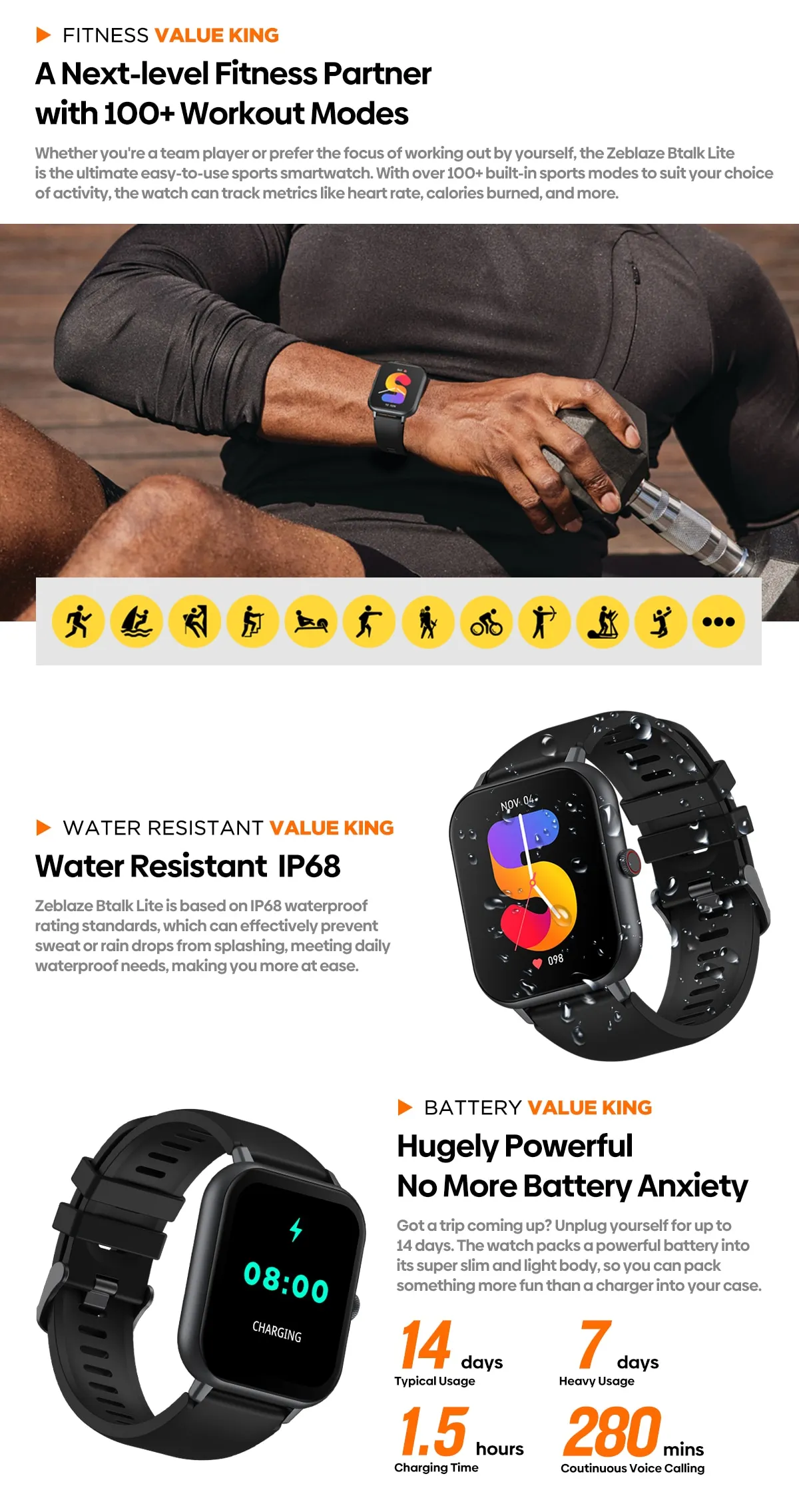 Zeblaze Btalk Lite Voice Calling Smart Watch Health Sport Monitoring Smart Notifications Voice Assistant Smartwatch Men