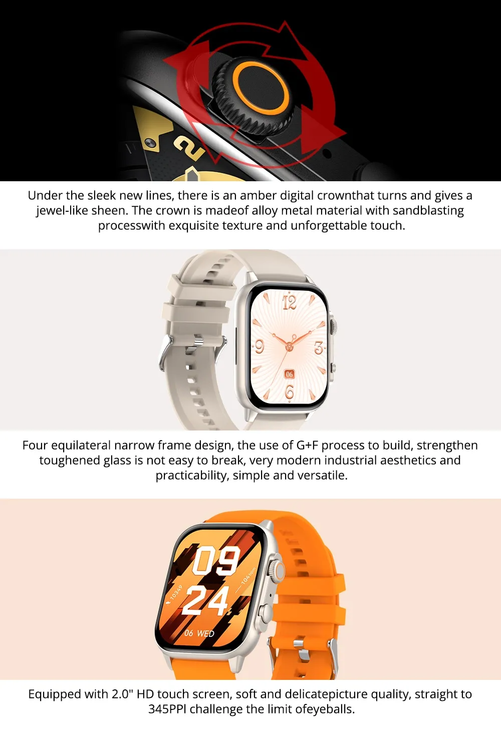 COLMI C81 2.0 Inch AMOLED Smartwatch Support AOD 100 Sports Modes IP68 Waterproof Smart Watch Men Women PK Ultra Series 8