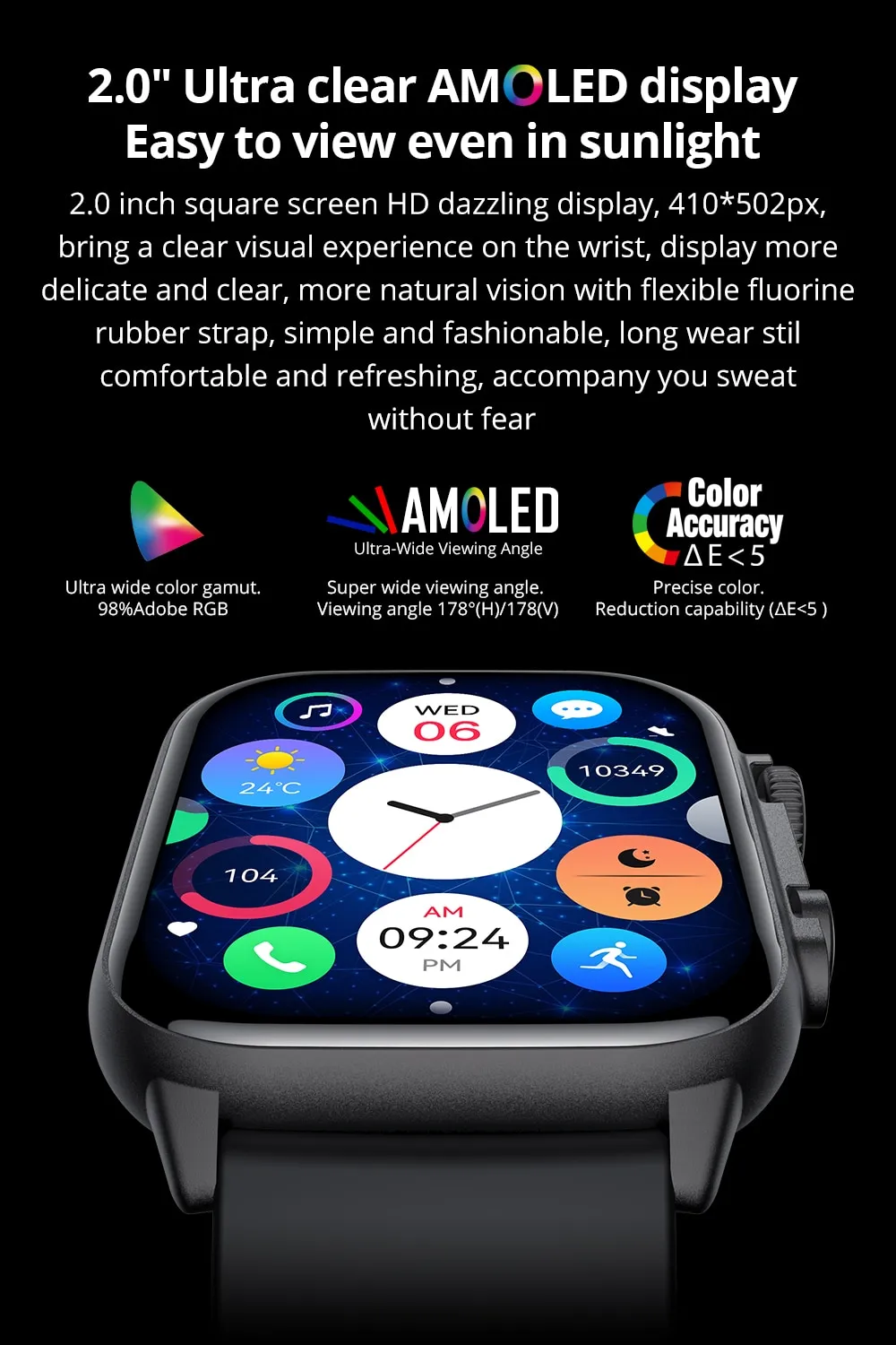 COLMI C81 2.0 Inch AMOLED Smartwatch Support AOD 100 Sports Modes IP68 Waterproof Smart Watch Men Women PK Ultra Series 8