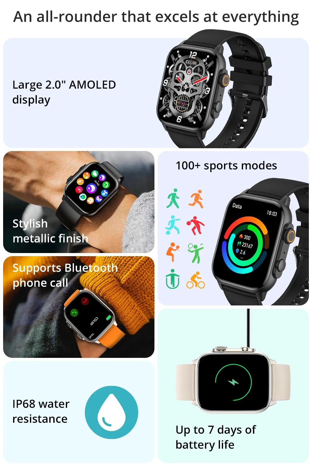 COLMI C81 2.0 Inch AMOLED Smartwatch Support AOD 100 Sports Modes IP68 Waterproof Smart Watch Men Women PK Ultra Series 8