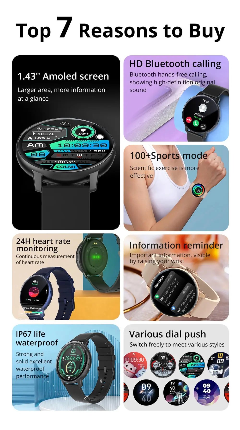 COLMI I31 Smartwatch 1.43 Inch AMOLED Screen 100 Sports Modes 7 Day Battery Life Always On Display Smart Watch Men Women