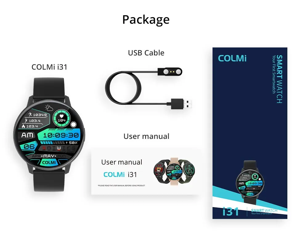 COLMI I31 Smartwatch 1.43 Inch AMOLED Screen 100 Sports Modes 7 Day Battery Life Always On Display Smart Watch Men Women