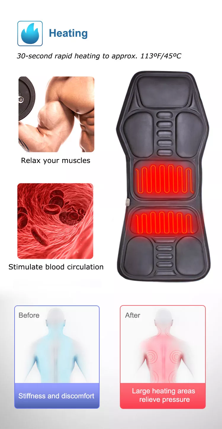 KLASVSA Electric Back Massager Massage Chair Cushion Heating Vibrator Car Home Office Lumbar Neck Mattress Pain Relief