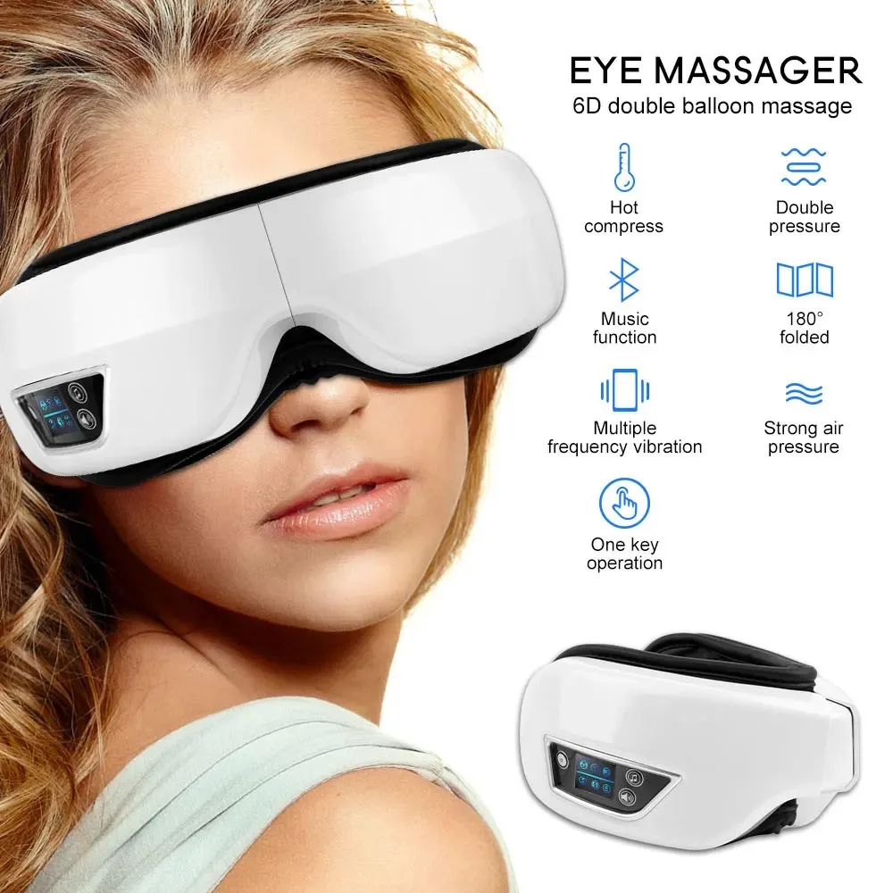 Eye Massager 6D Smart Airbag Vibration Eye Care Instrument Hot Compress Bluetooth Eye Massage Glasses Fatigue Pouch & Wrinkle