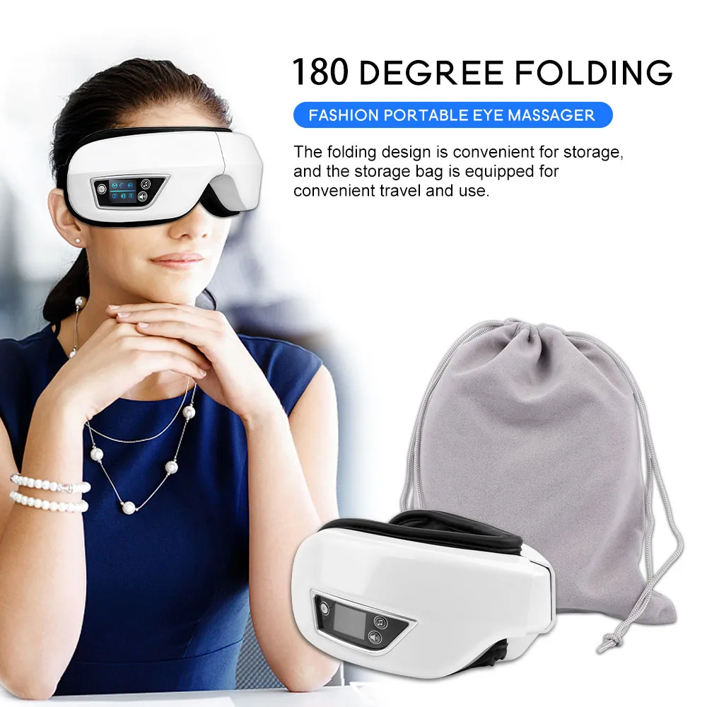 Eye Massager 6D Smart Airbag Vibration Eye Care Instrument Hot Compress Bluetooth Eye Massage Glasses Fatigue Pouch & Wrinkle