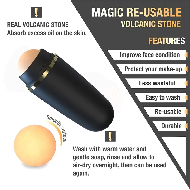 Face Oil Absorbing Roller Natural Volcanic Stone Massage Body Stick Makeup Face Skin Care Tool Facial Pores Cleaning Oil Roller