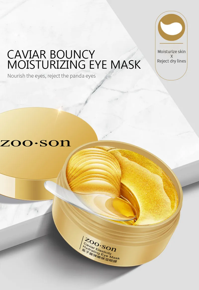 60PC Gold Caviar Moisturizing Crystal Collagen Eye Mask Anti-Wrinkle Anti Aging Eye Skin Care Patch Dilute Fine Lines Mask TSLM1